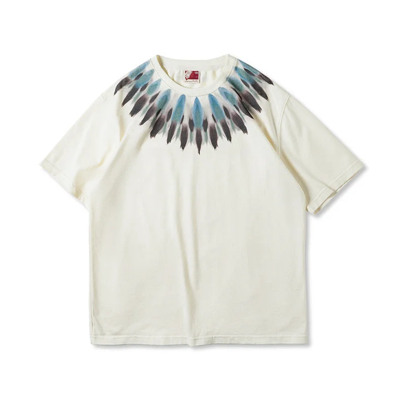 retro-feather-print-ethnic-style-t-shirt