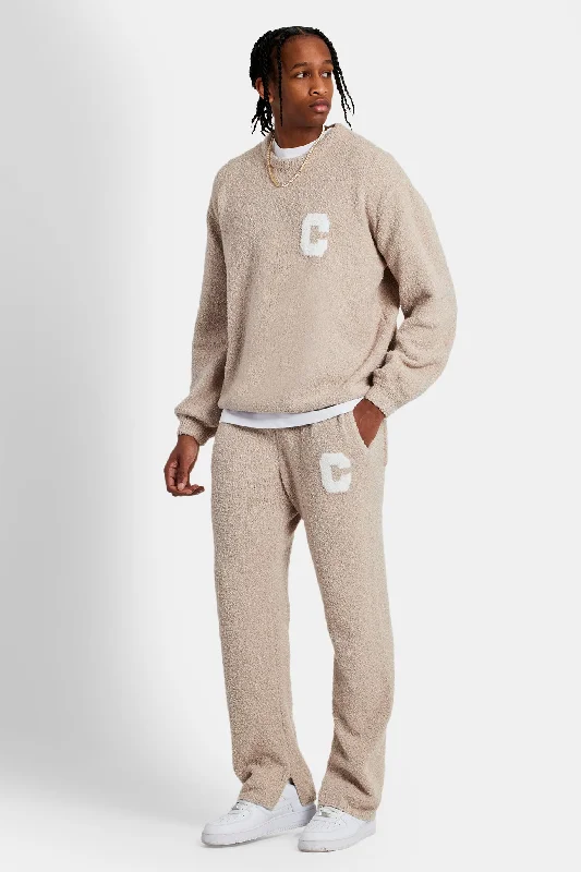 Textured Knitted Sweater Tracksuit - Beige