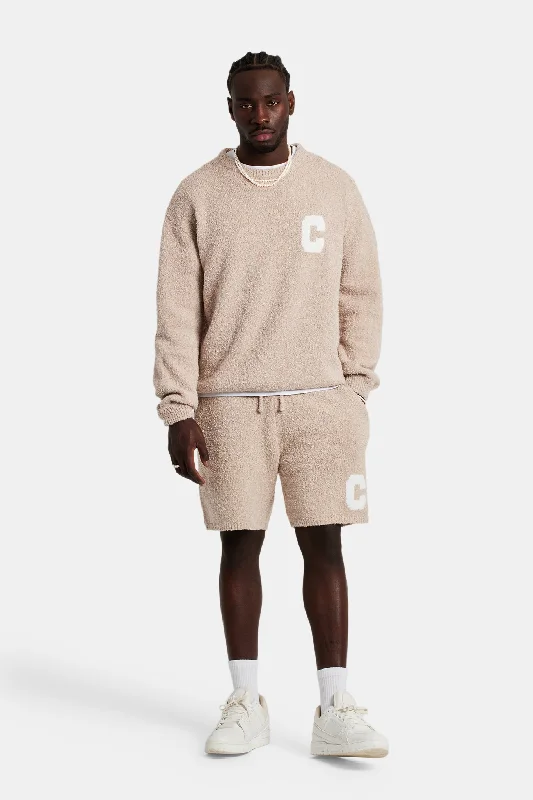 textured-knitted-sweatshirt-short-tracksuit-beige