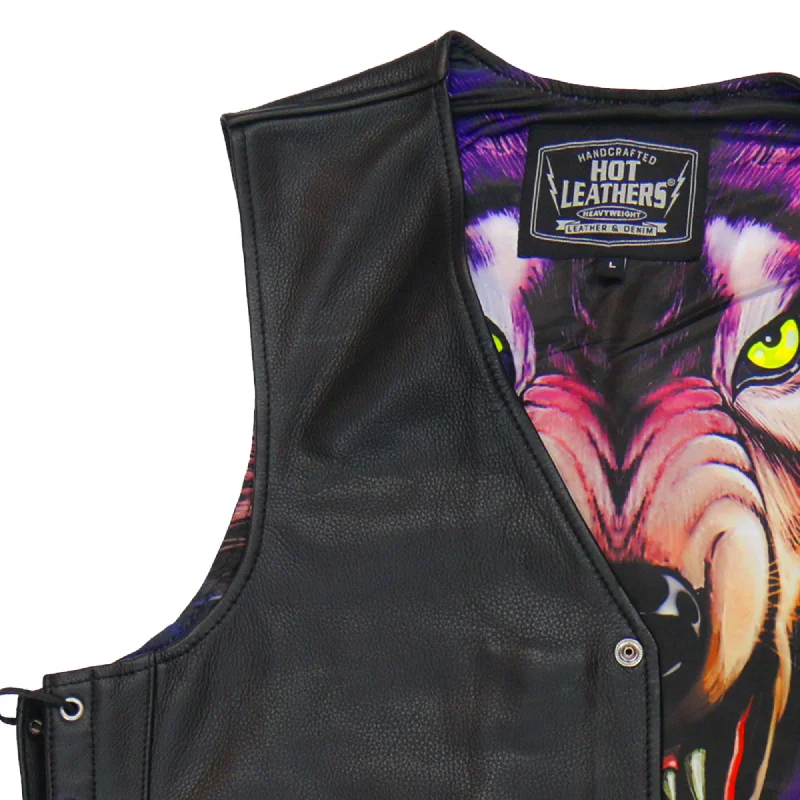 Hot Leathers VSM1062 Men's Black 'Lone Wolf' Motorcycle style Conceal and Carry Side Lace Leather Biker Vest