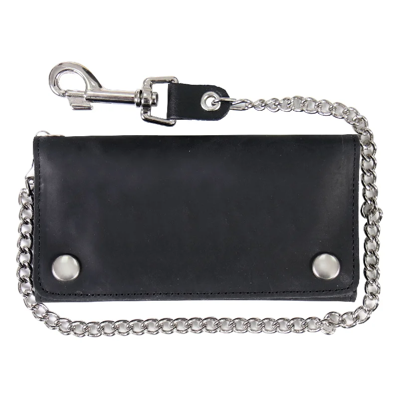 Hot Leathers WLC3102 Black Naked Leather Tri-Fold Wallet with Chain