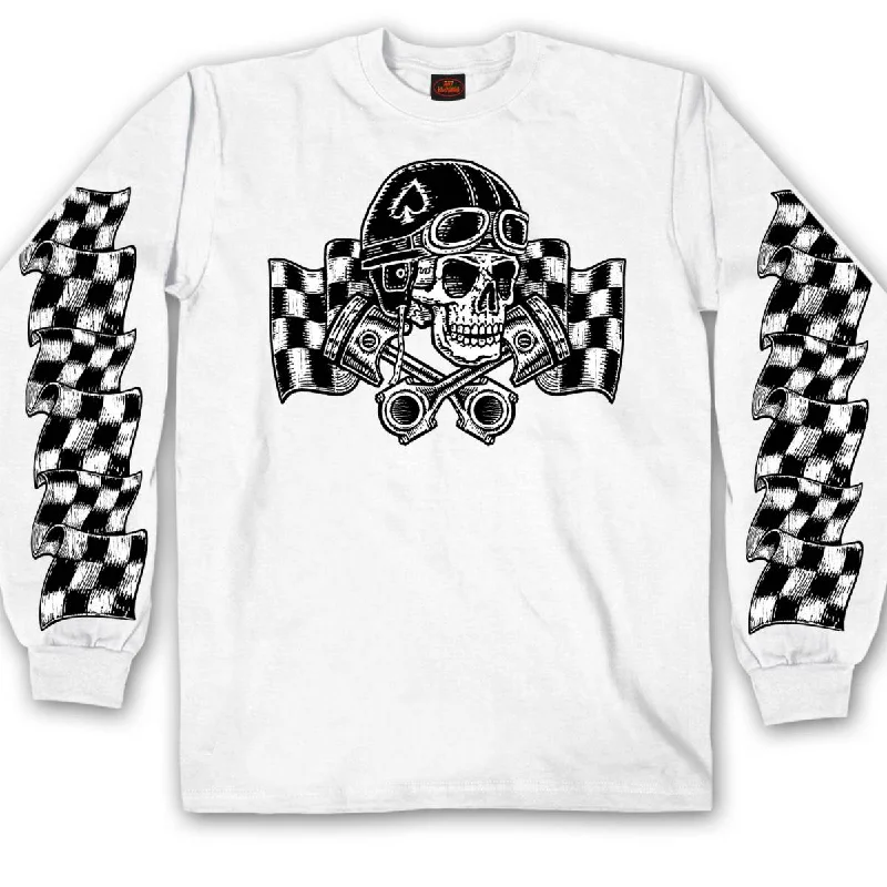 Hot Leathers GMS2528 Men's White Vintage Skull Long Sleeve Print T-Shirt