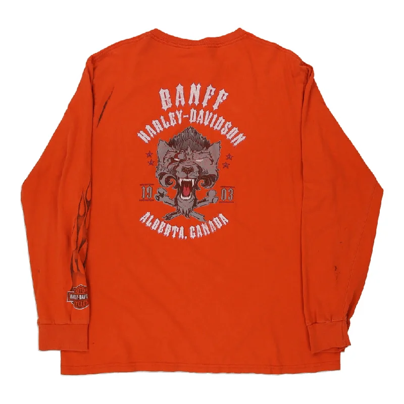 Alberta, Canada Harley Davidson Graphic Long Sleeve T-Shirt - XL Orange Cotton