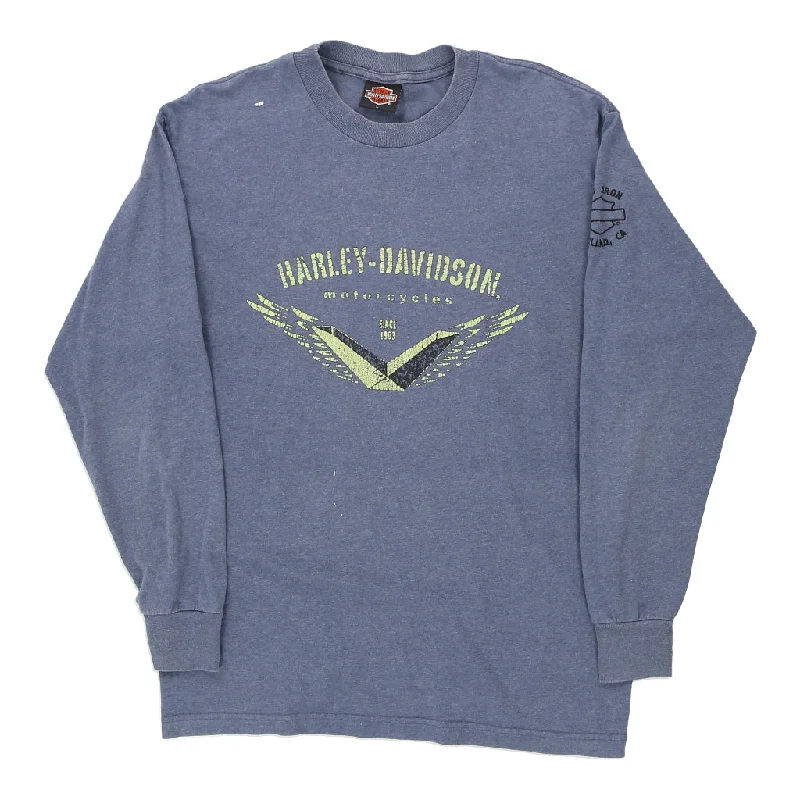 Harley Davidson Long Sleeve T-Shirt - Large Blue Cotton