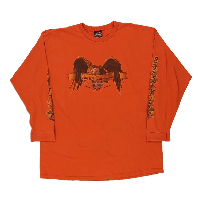 West Virginia Harley Davidson Graphic Long Sleeve T-Shirt - 3XL Orange Cotton