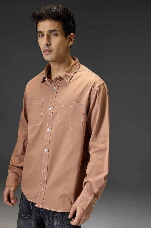 Brown Contrast Stitch Shirt