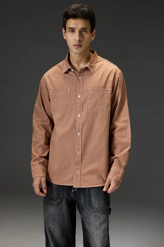 Brown Contrast Stitch Shirt