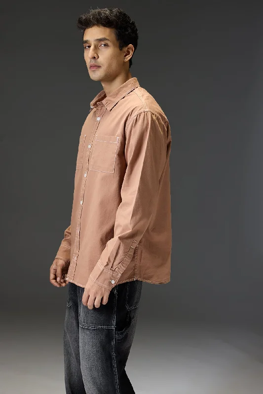 Brown Contrast Stitch Shirt