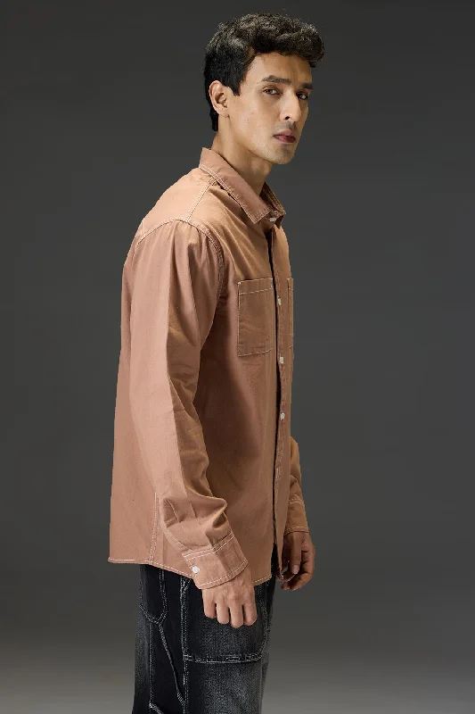 Brown Contrast Stitch Shirt