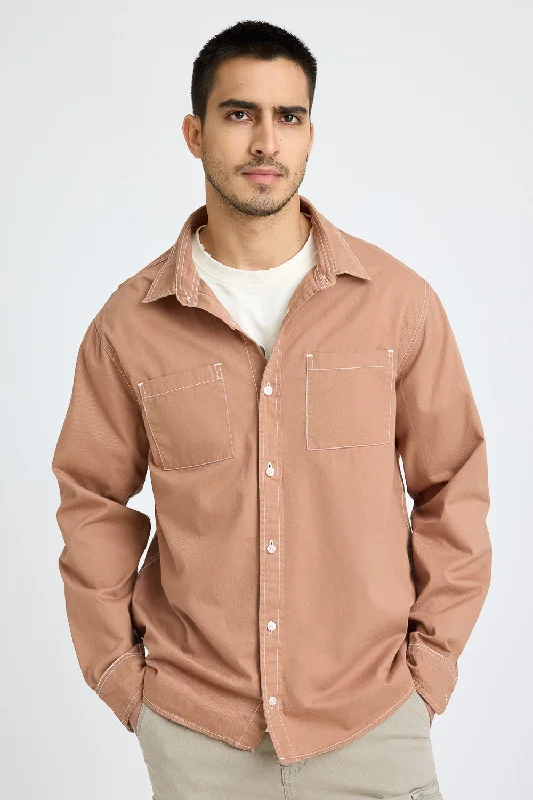 Brown Contrast Stitch Men's Shirt