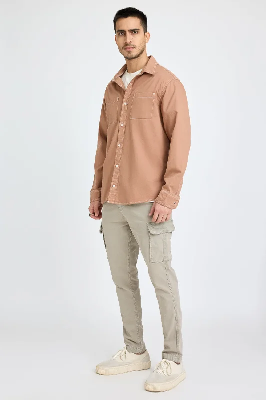 Brown Contrast Stitch Men's Shirt