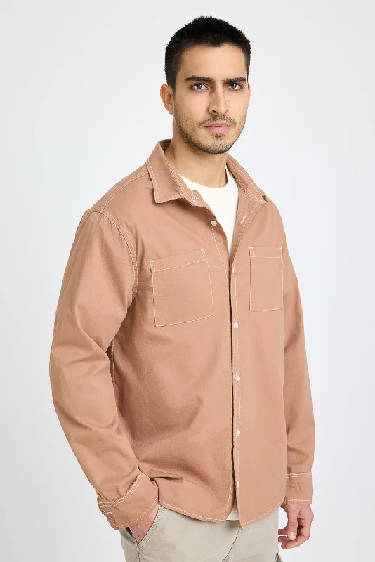 Brown Contrast Stitch Men's Shirt