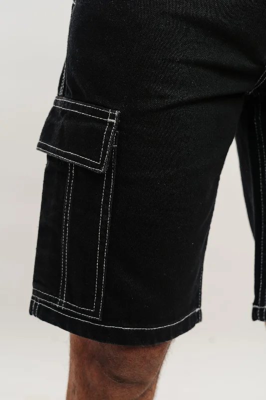 Contrast Stitch Men's Black Shorts