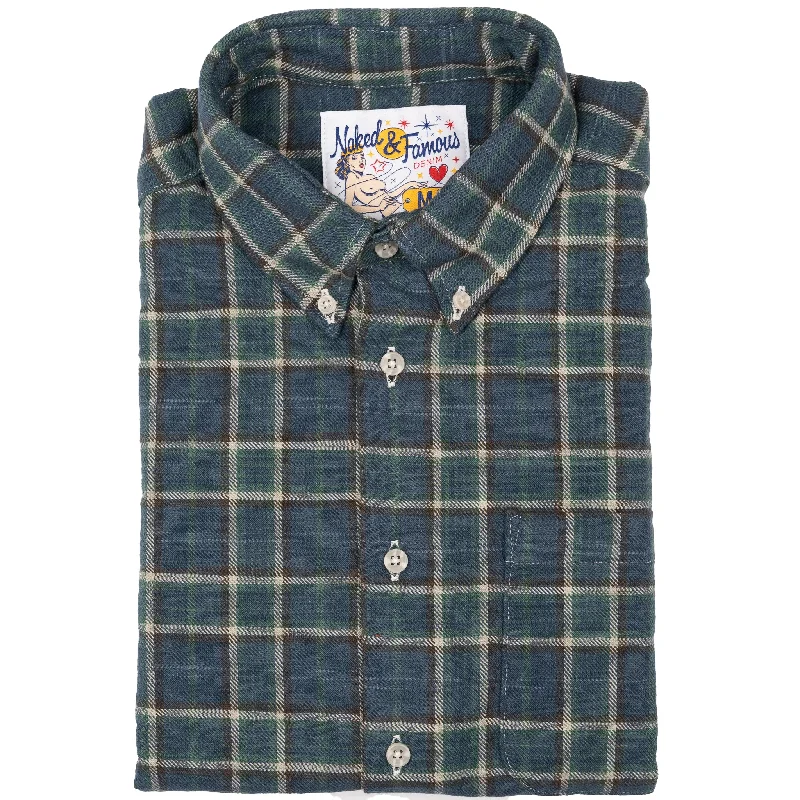 Easy Shirt - Big Slub Check Flannel - Navy + Green