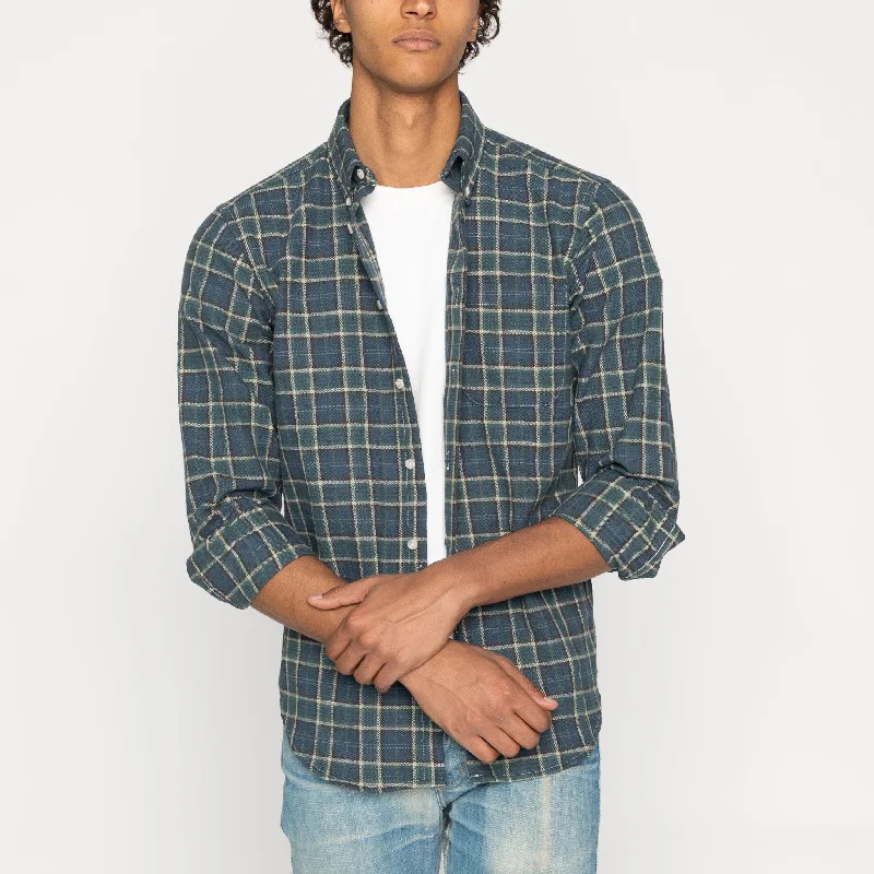 Easy Shirt - Big Slub Check Flannel - Navy + Green