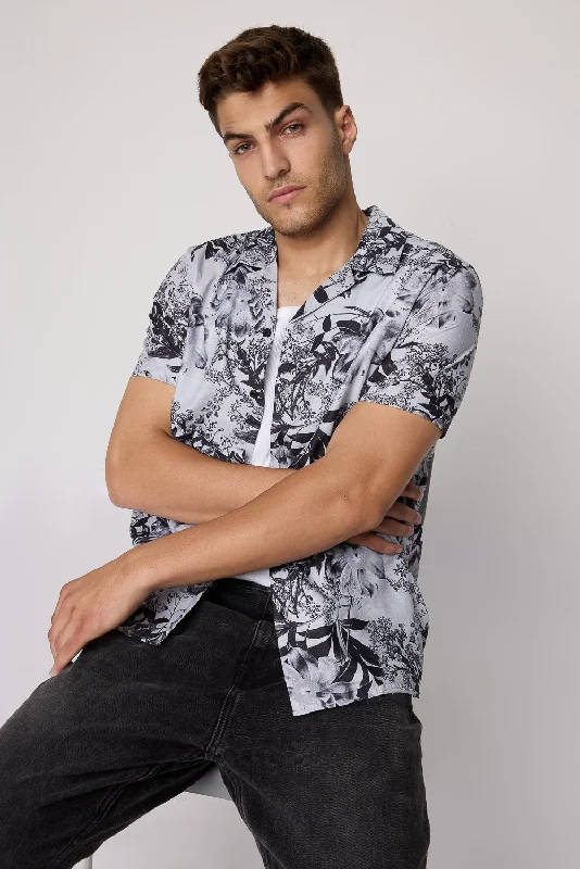 Grey Tropical Printed Casual Shirt