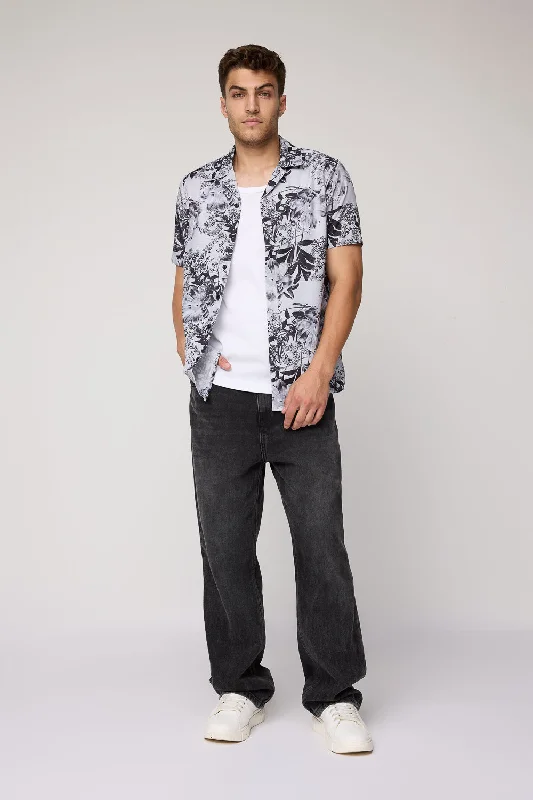 Grey Tropical Printed Casual Shirt