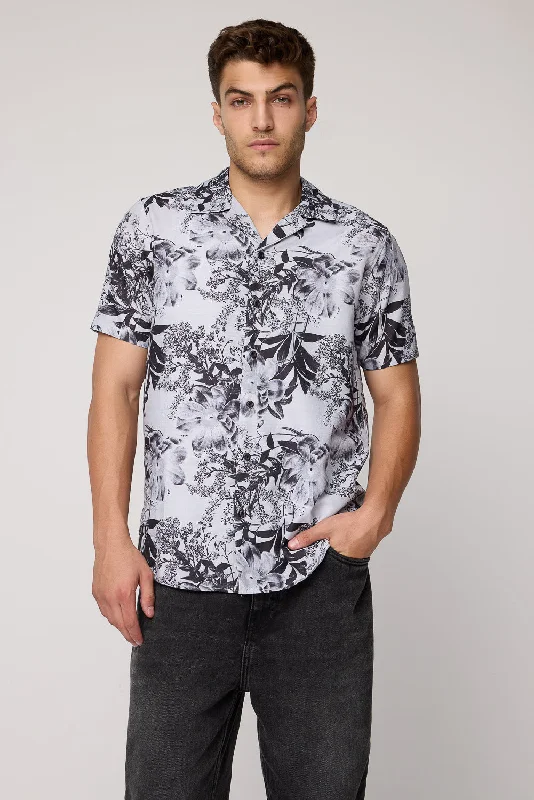 Grey Tropical Printed Casual Shirt