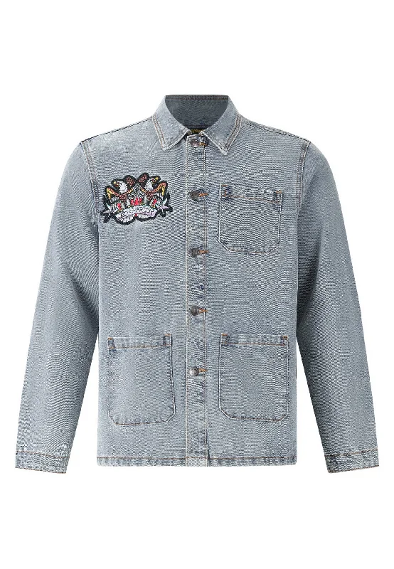 Mens Battle Of Eagles Denim Chore Jacket - Blue