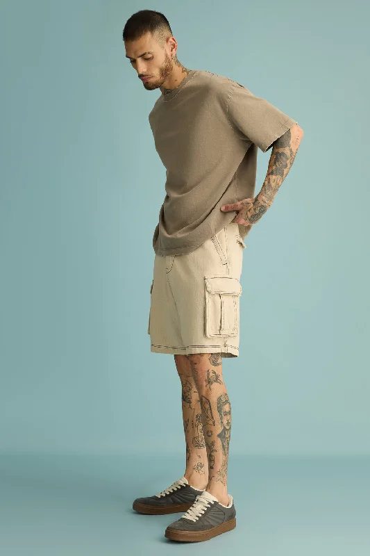 Men's Buff Contrast-Stitch Cargo Shorts