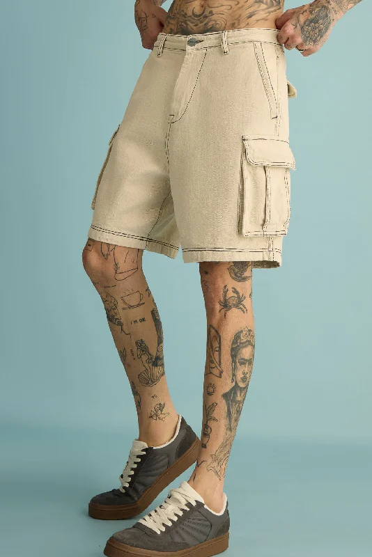 Men's Buff Contrast-Stitch Cargo Shorts