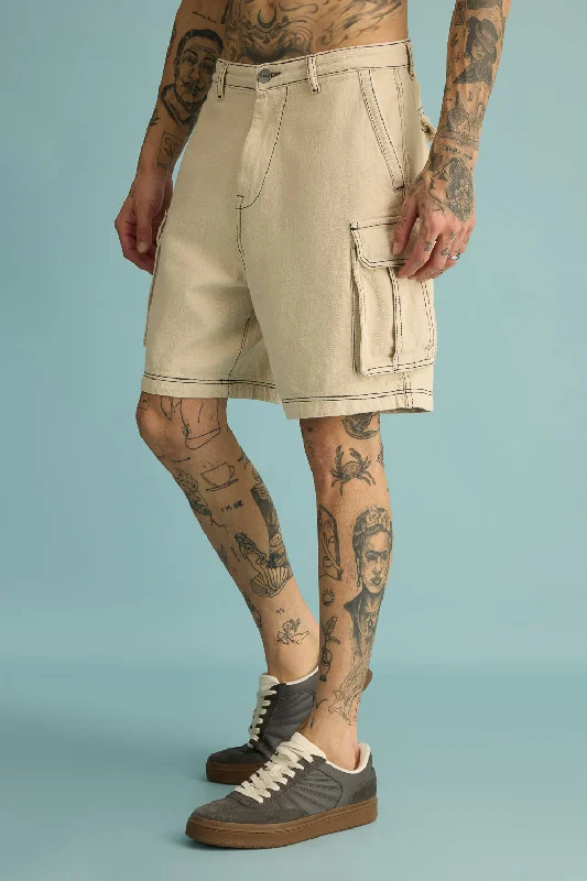 Men's Buff Contrast-Stitch Cargo Shorts