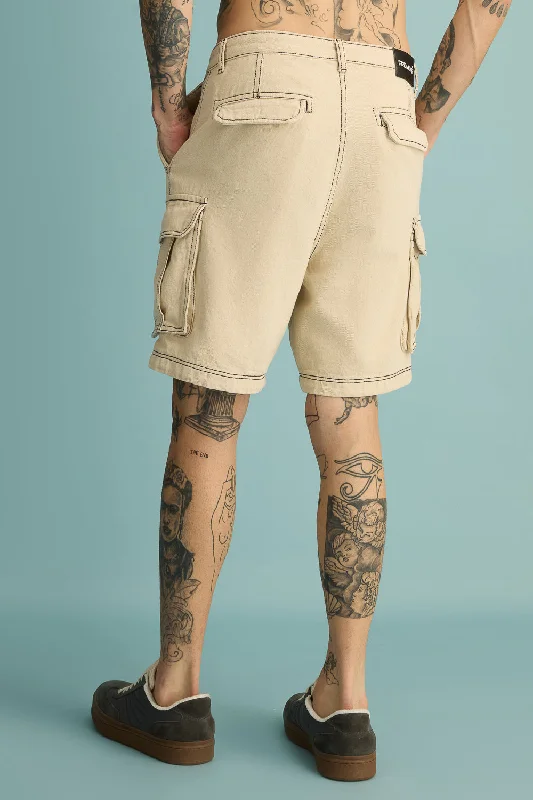 Men's Buff Contrast-Stitch Cargo Shorts