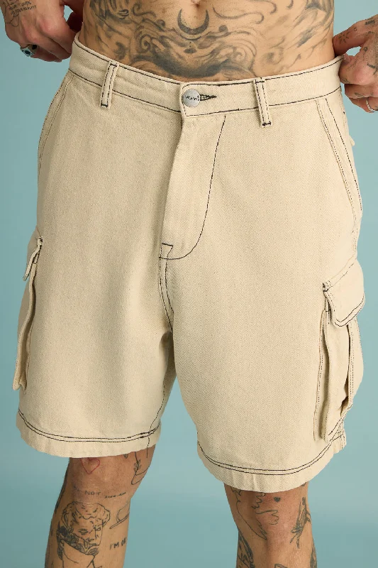 Men's Buff Contrast-Stitch Cargo Shorts