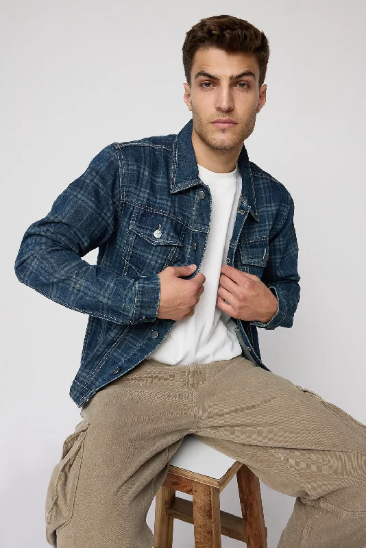 Men's Retro Plaid Denim Jacket