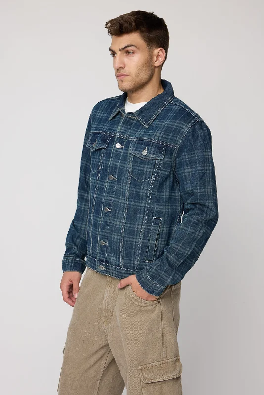 Men's Retro Plaid Denim Jacket