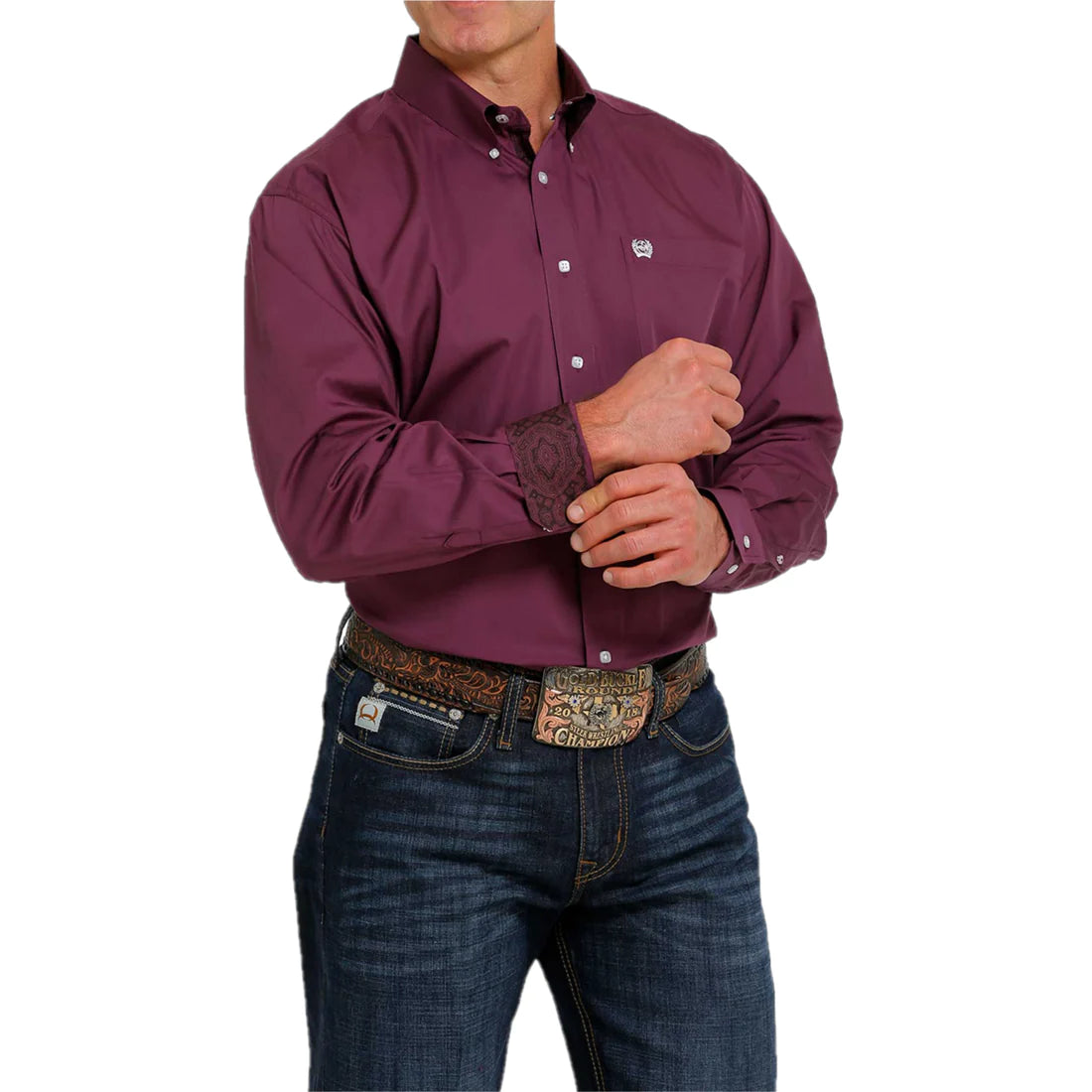 Men's Solid Purple Western Button Down Shirt