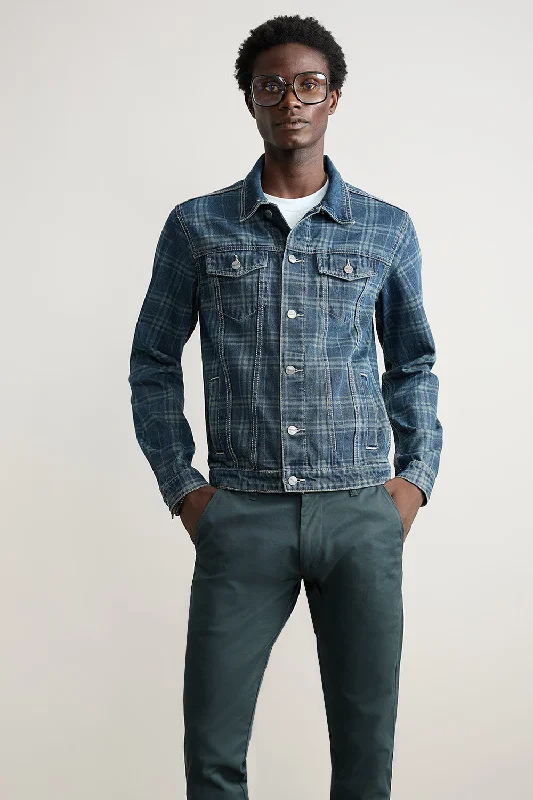 Men's Vintage Plaid Denim Jacket