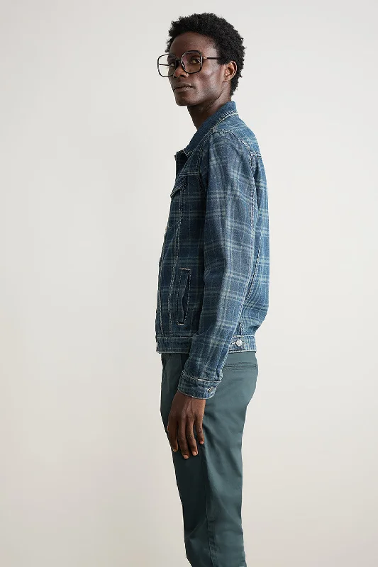 Men's Vintage Plaid Denim Jacket