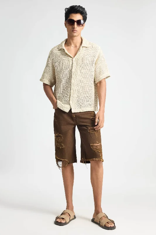 Tan Denim Mens Shorts