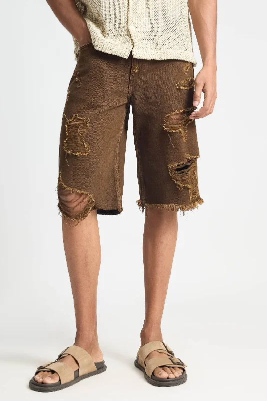 Tan Denim Mens Shorts