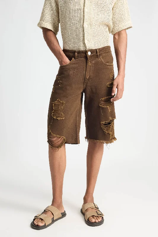 Tan Denim Mens Shorts