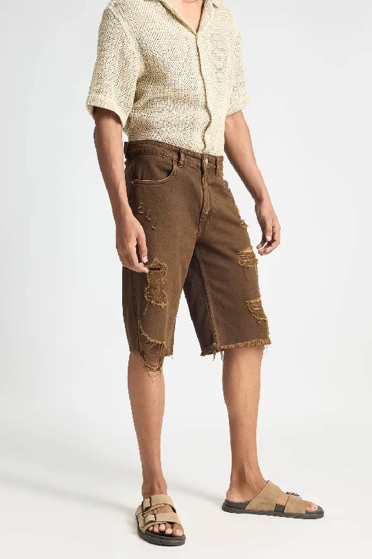 Tan Denim Mens Shorts