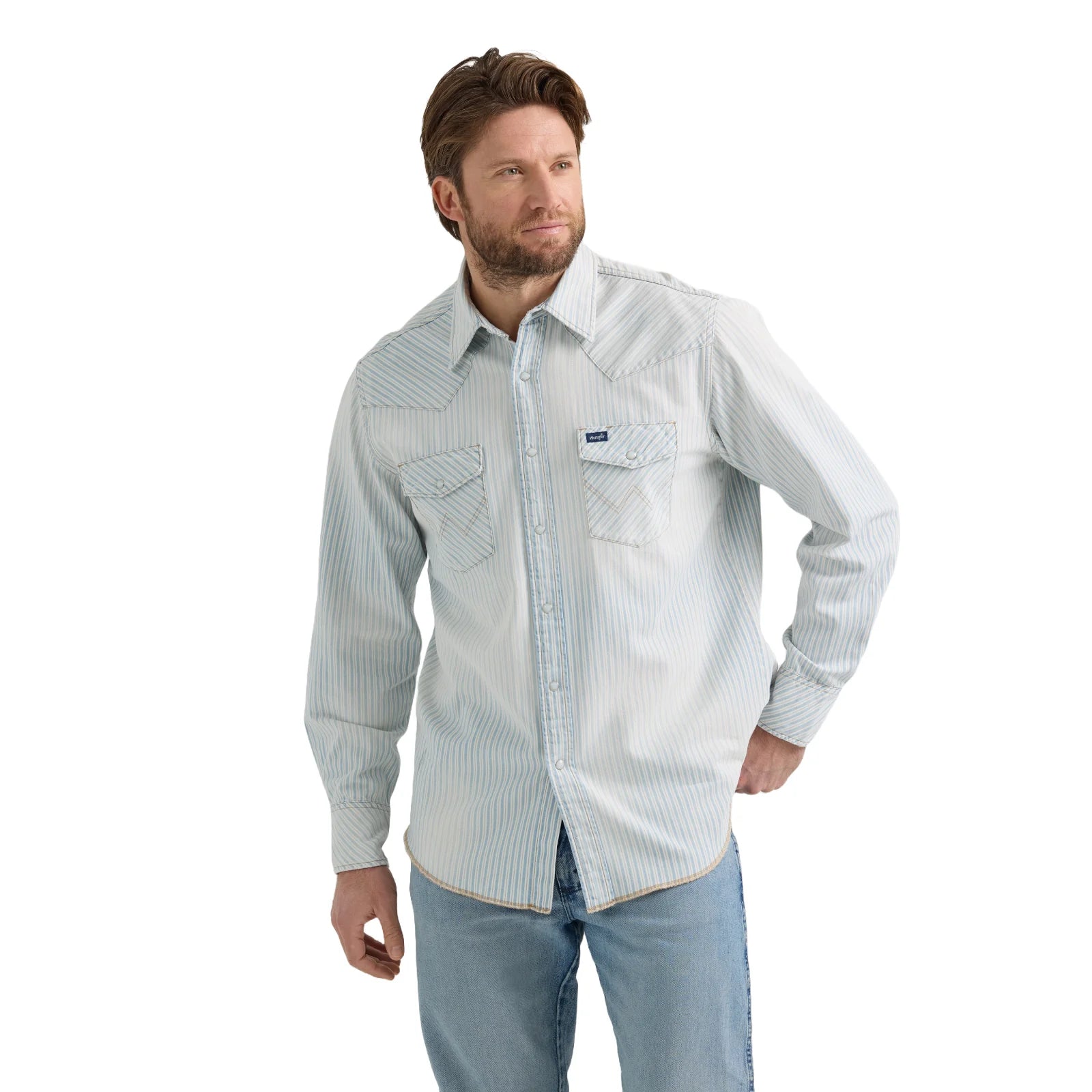 Wrangler White and Blue Snap Button Shirt