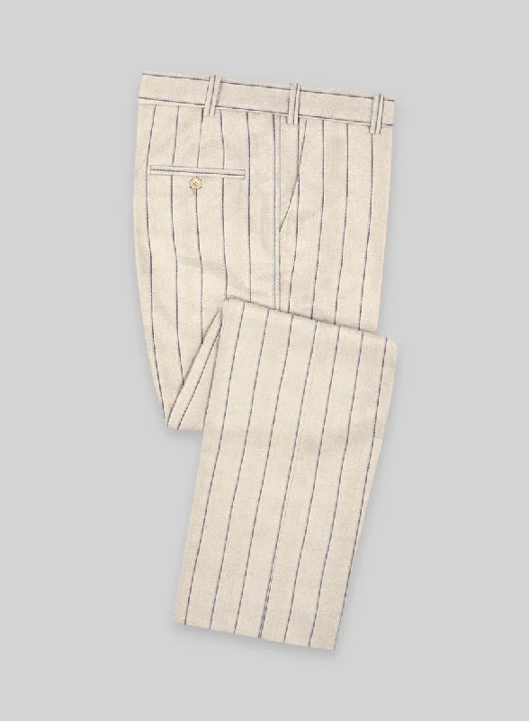 Noble Rosaria Cream Stripe Cotton Silk Linen Pants