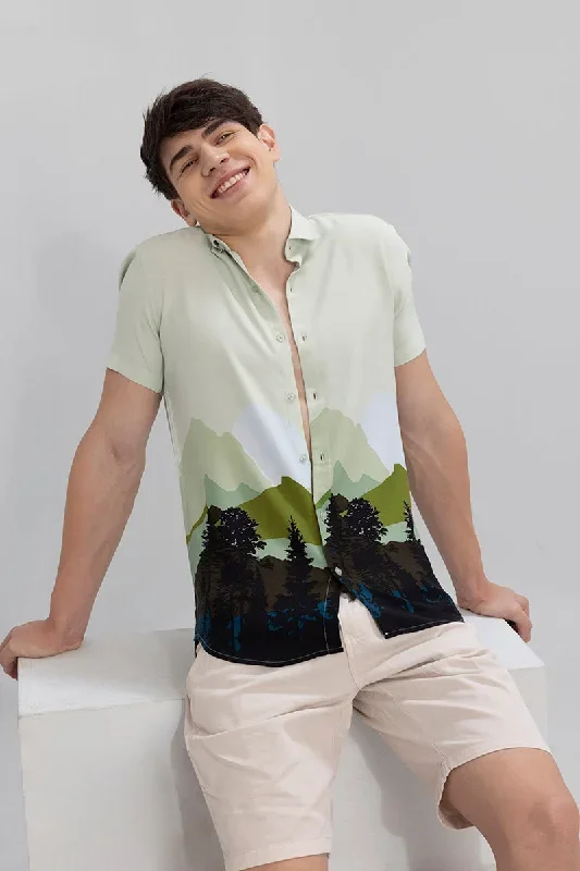 Landscape Print Light Green Shirt