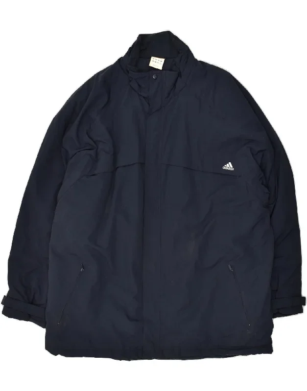 ADIDAS Mens Graphic Windbreaker Coat UK 44 2XL Navy Blue Polyester