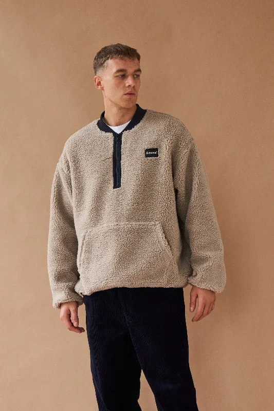 BEIGE HALF ZIP FLEECE PULLOVER