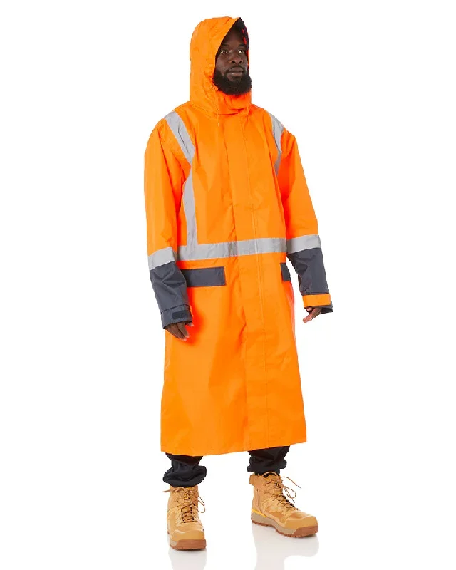 bisley-hi-vis-taped-long-rain-coat-orange-navy