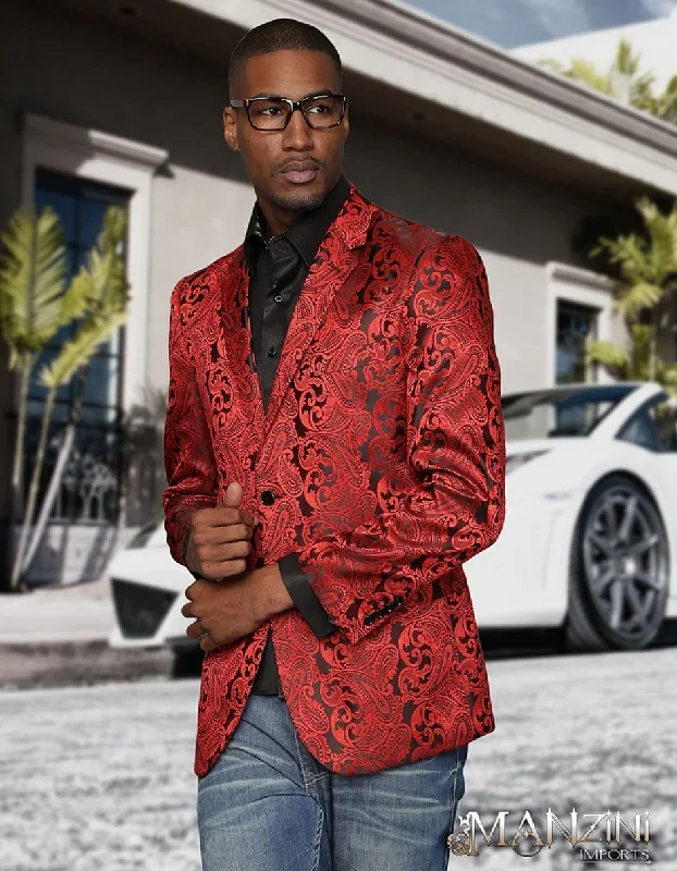 Mens 2 Button Black & Red Paisley Prom Blazer