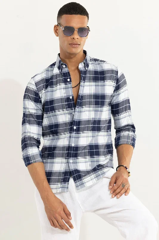 Bold Block Line White Navy Checks Shirt