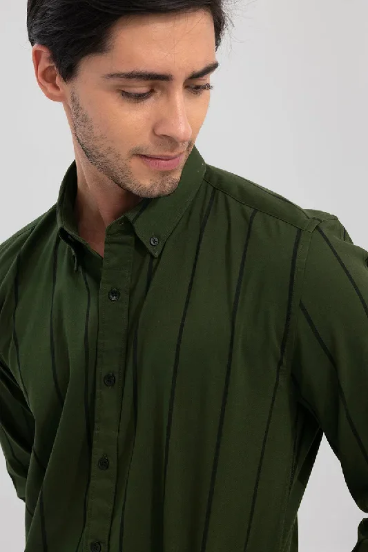 Breton Olive Stripe Shirt