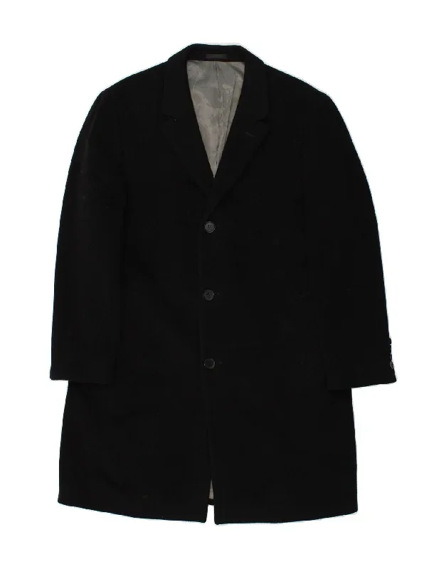 CALVIN KLEIN Mens Overcoat UK 40 Large Black Wool