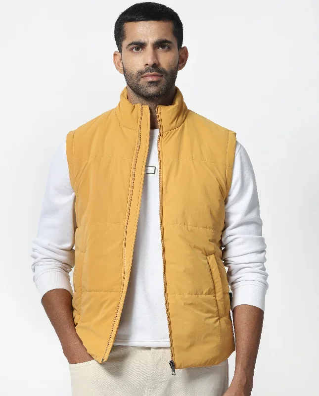 Rare Rabbit Men's Colson Yellow Jacket Quilted High Neck Sleeveless Puffer Jacket