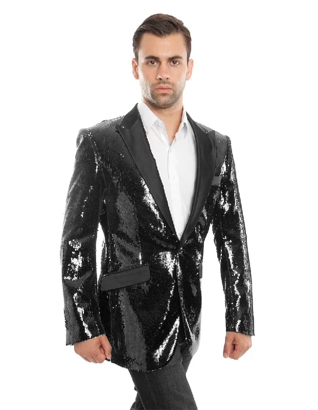 Black Sequin Peak Blazer