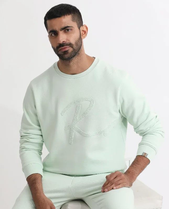 Rare Rabbit Men's East Light Green Cotton Polyester Fabric Full Sleeves Towel Embroidery Branding Sweatshirt